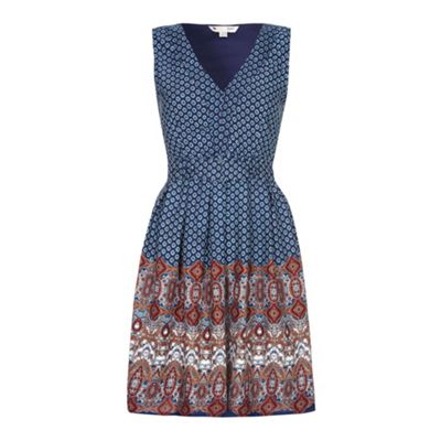 Blue Printed Sleeveless Day Dress